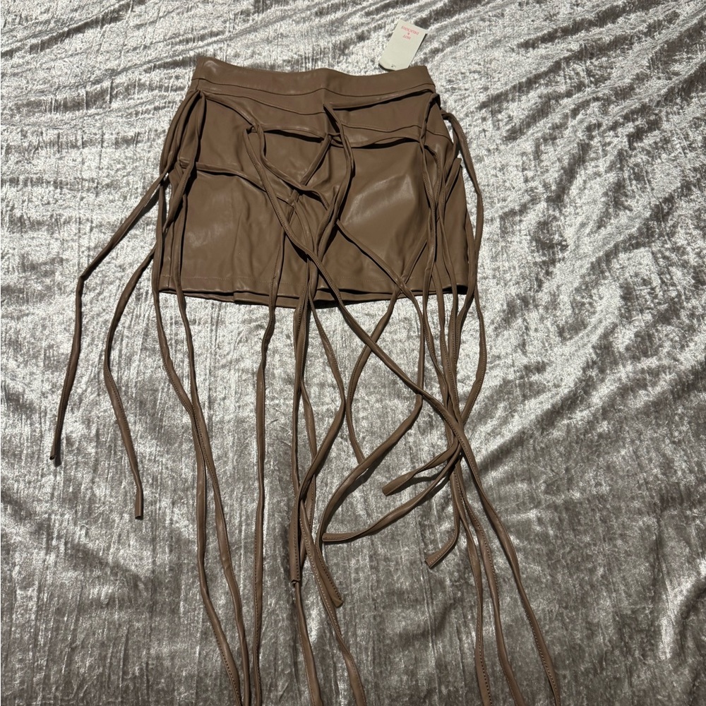 Brown Fringe Mini Skirt